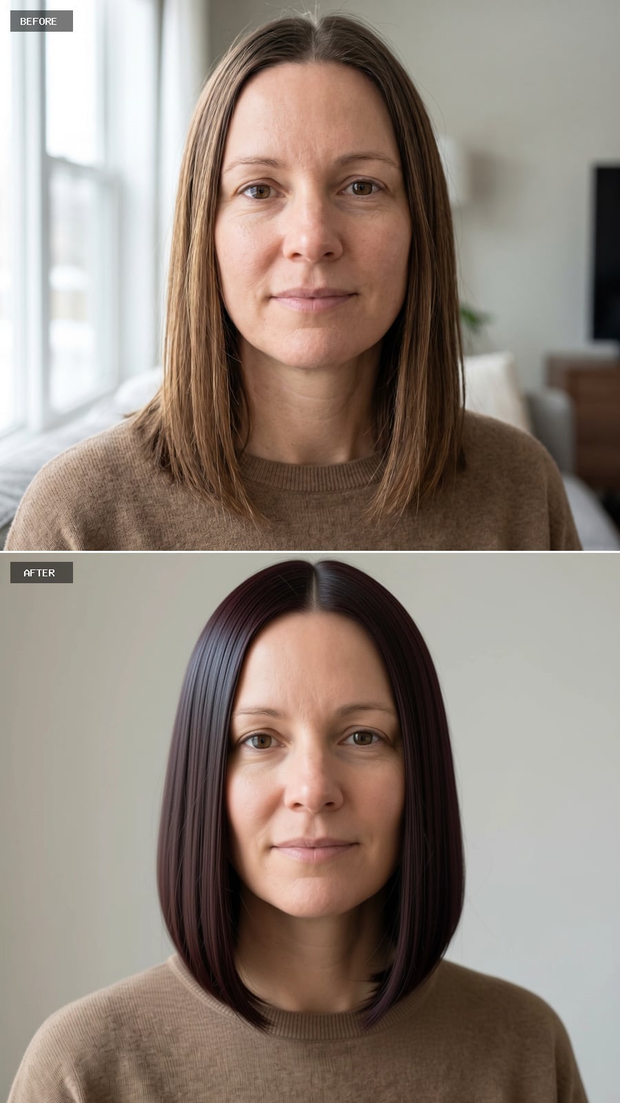 Plum Hair, Blunt Ends, and Suddenly the Cut Has an Opinion
