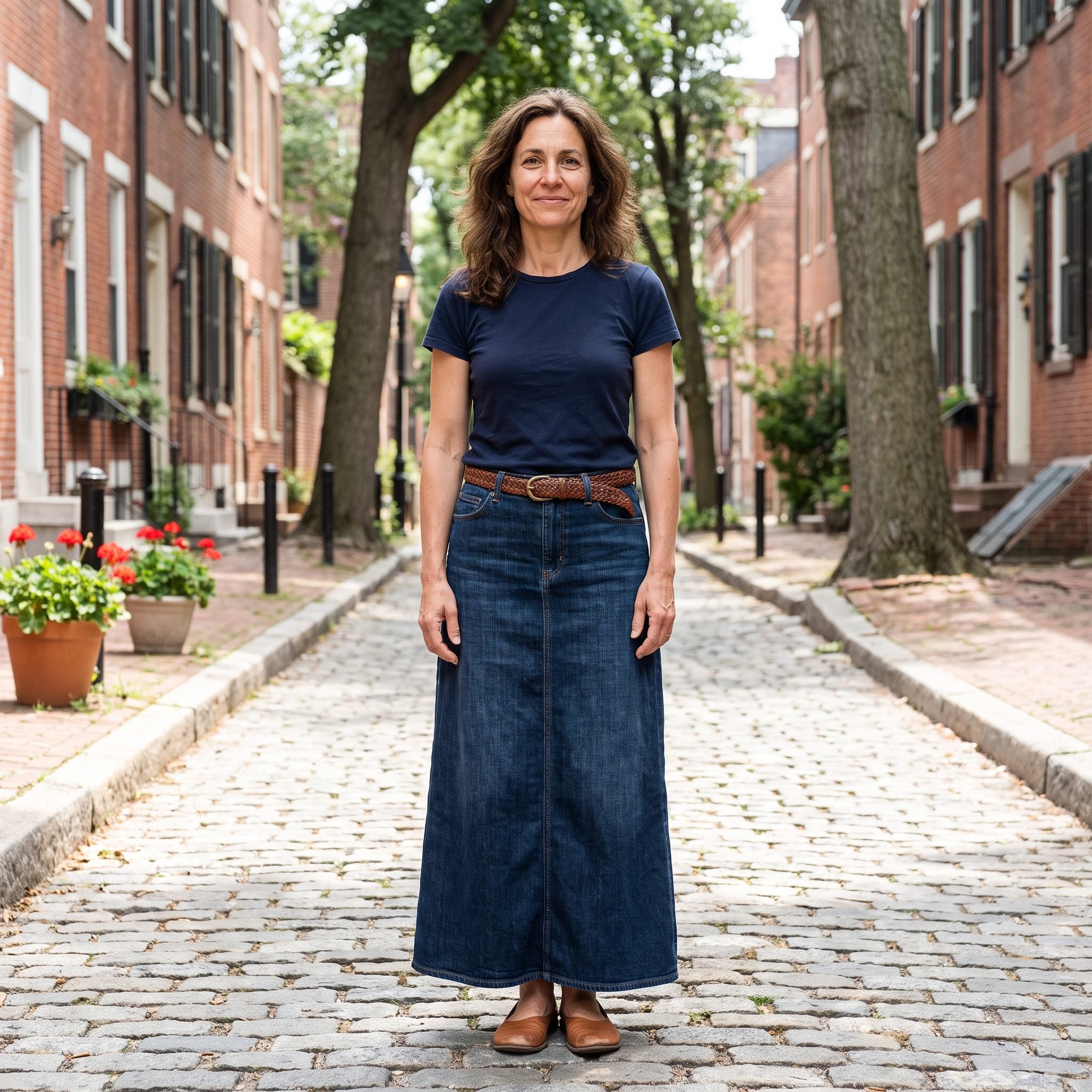 She Fell in Love With a Long Denim Skirt but Every Outfit Felt Dated at 54. She Asked AI for Fresh Ideas—See These 27 Before & After Looks - Before