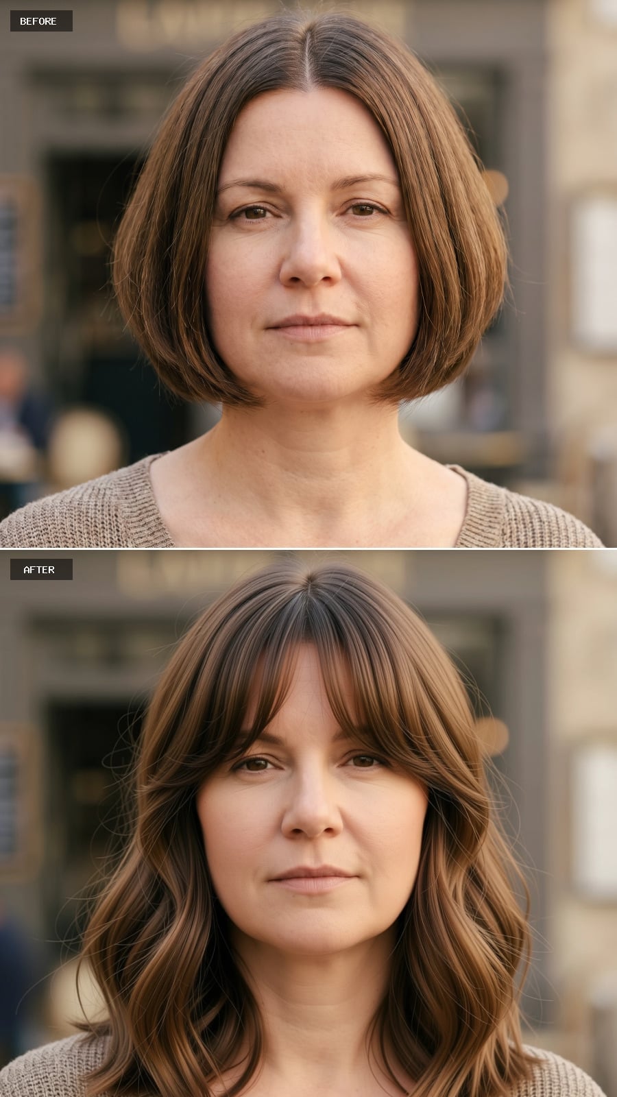 Curtain Bangs and Wavy Length That Convince a Round Face to Read Oval