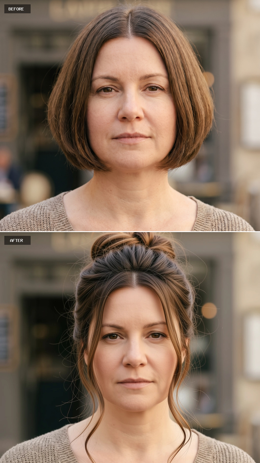 Loose Bun Pinned High, Tendrils Left Free to Soften What the Structure Holds