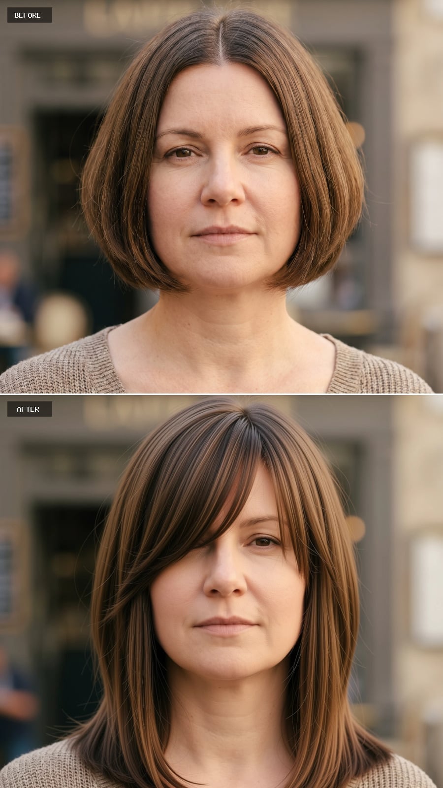 Side-Swept Bangs and Shoulder Length That Quietly Renegotiate a Round Face
