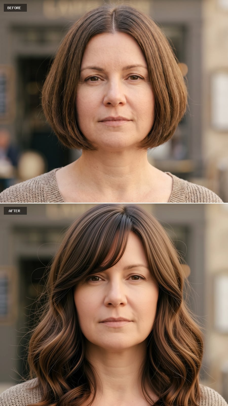 Wavy Layers With Side-Swept Bangs That Soften Without Shrinking