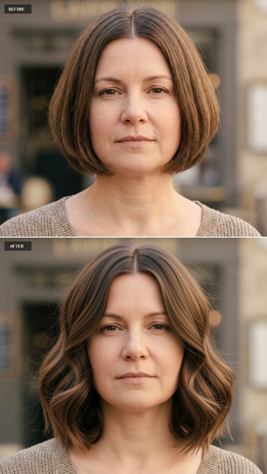 Wavy Lengths With Warm Balayage That Coax a Round Face Into Reading Narrower