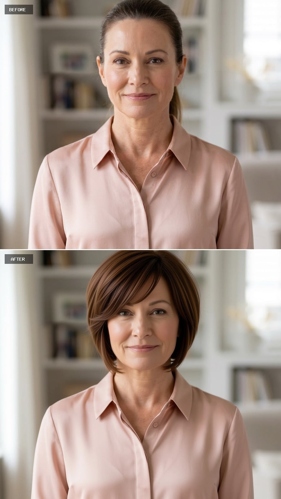 Chin-Length Bob, Side-Swept Fringe, and the Brunette Shade That Earns Its Keep