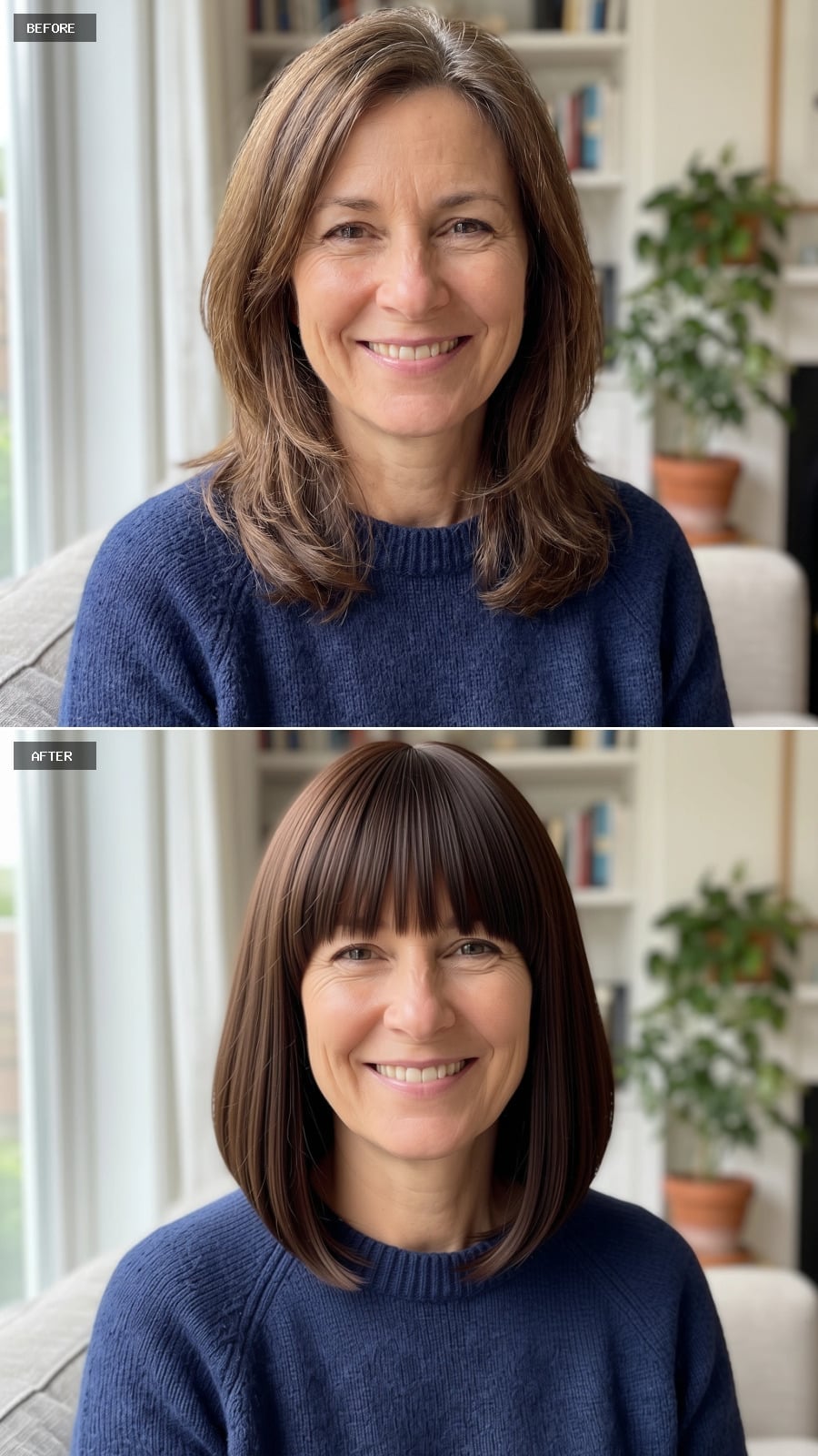 Sleek Chocolate Bob, Full Fringe, and a Shape Built on Precision