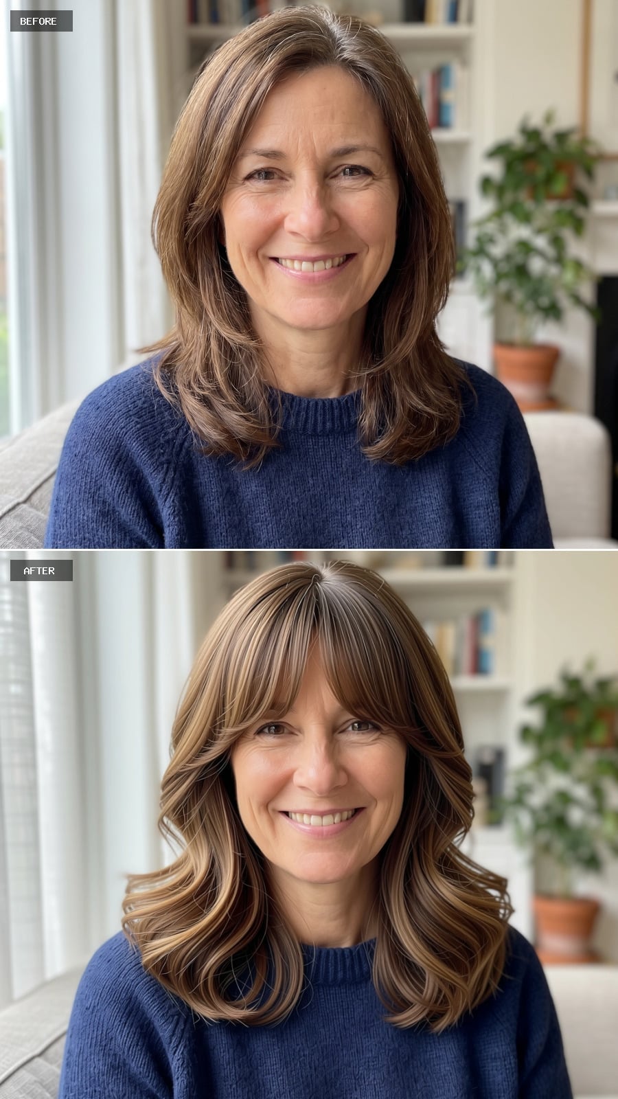 Rounded Fringe, Face-Framing Highlights, and Shoulder-Length Waves