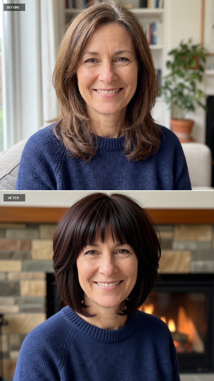 Flipped-End Espresso Bob with a Brow-Skimming Fringe