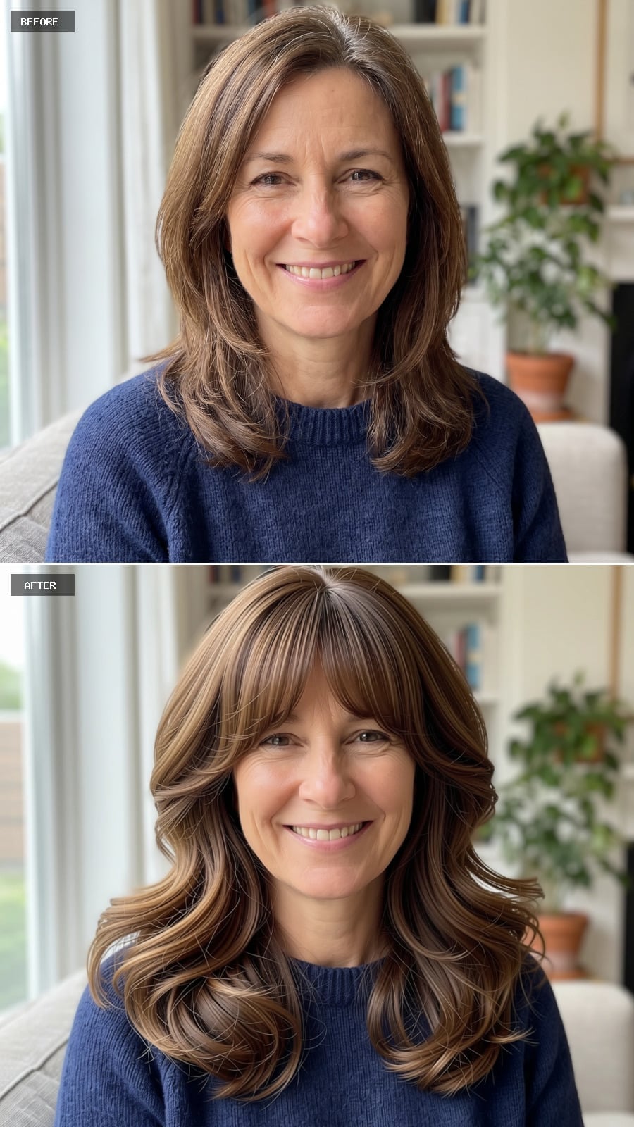 Rounded Fringe, Voluminous Waves, and Highlights That Break Up the Weight