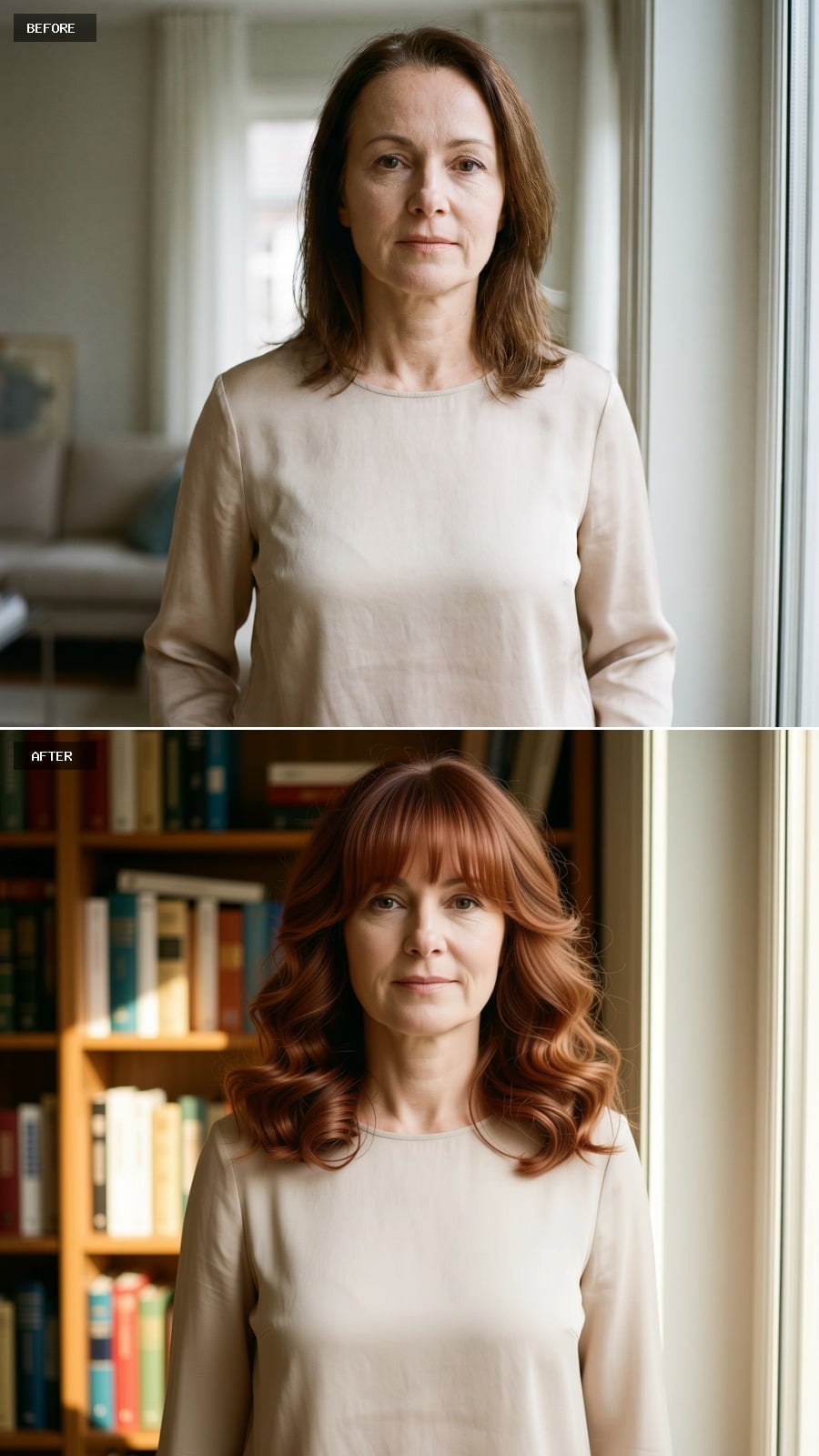 Auburn Bangs With Defined Curls at the Ends