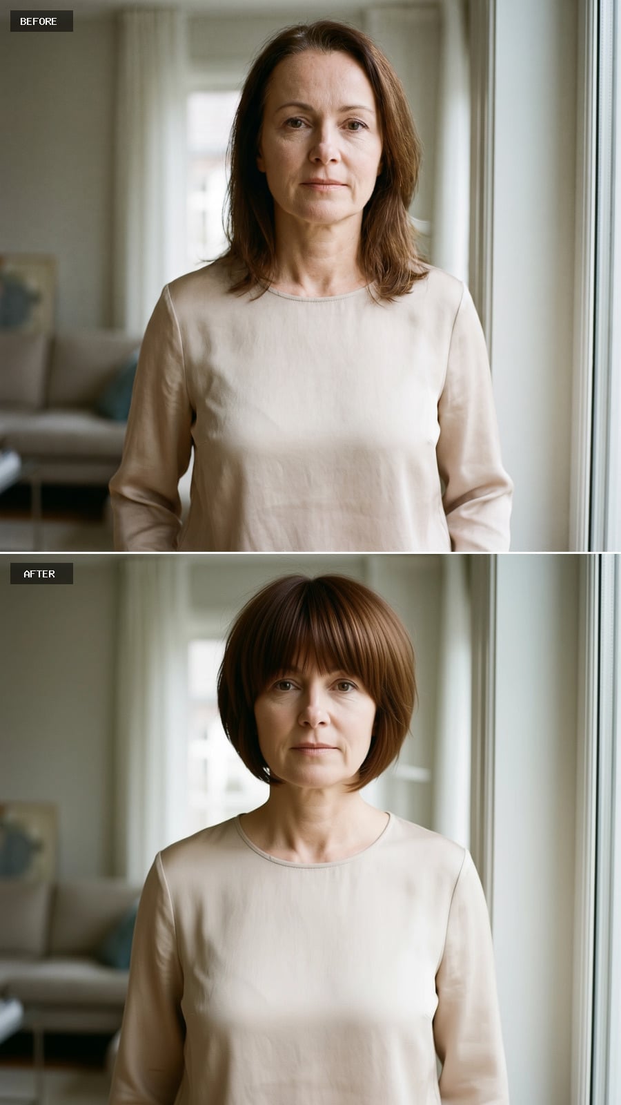 A Chin-Length Bob With a Clean Blunt Fringe