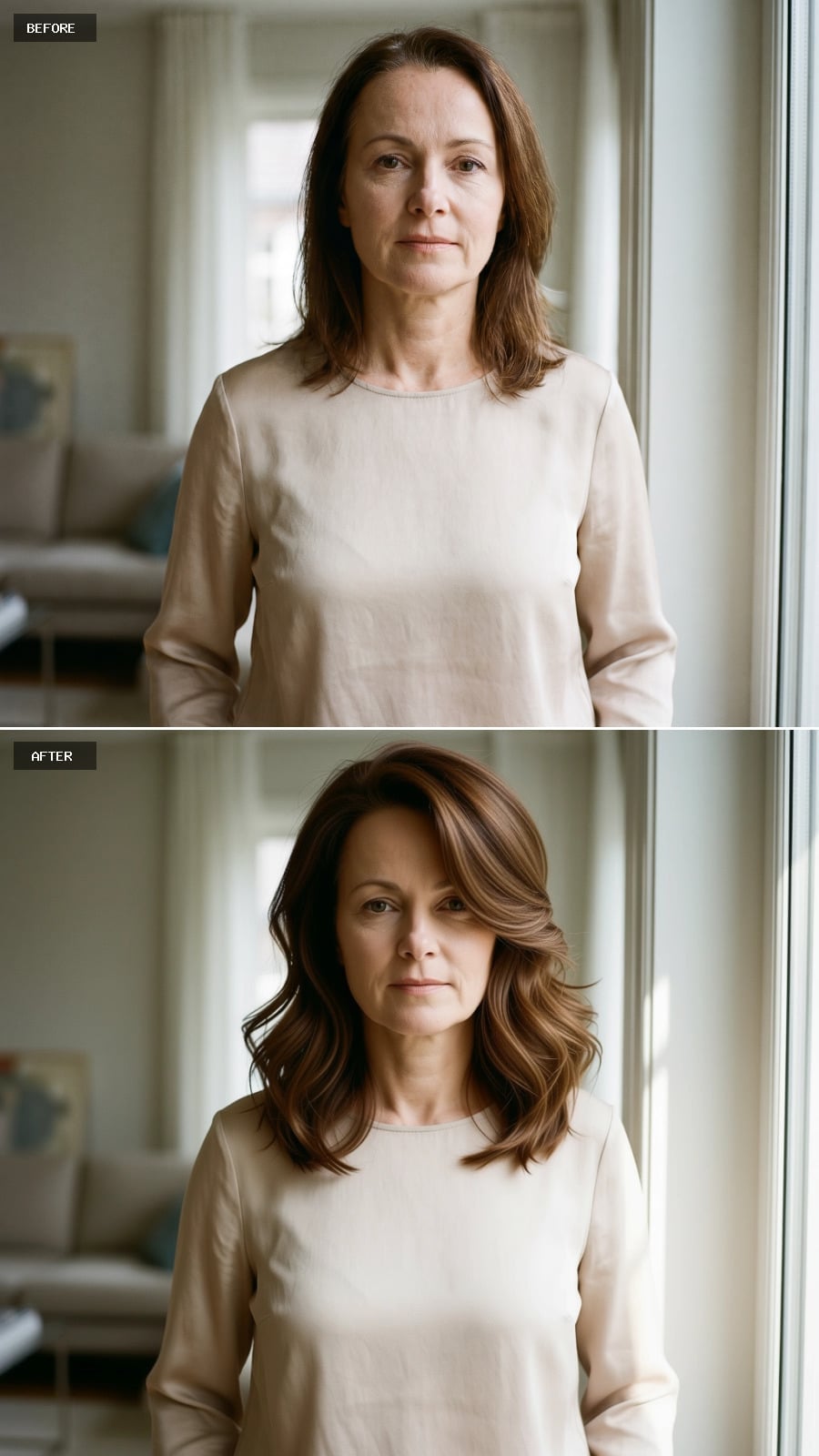 Ash Brunette Waves With a Softly Lifted Crown