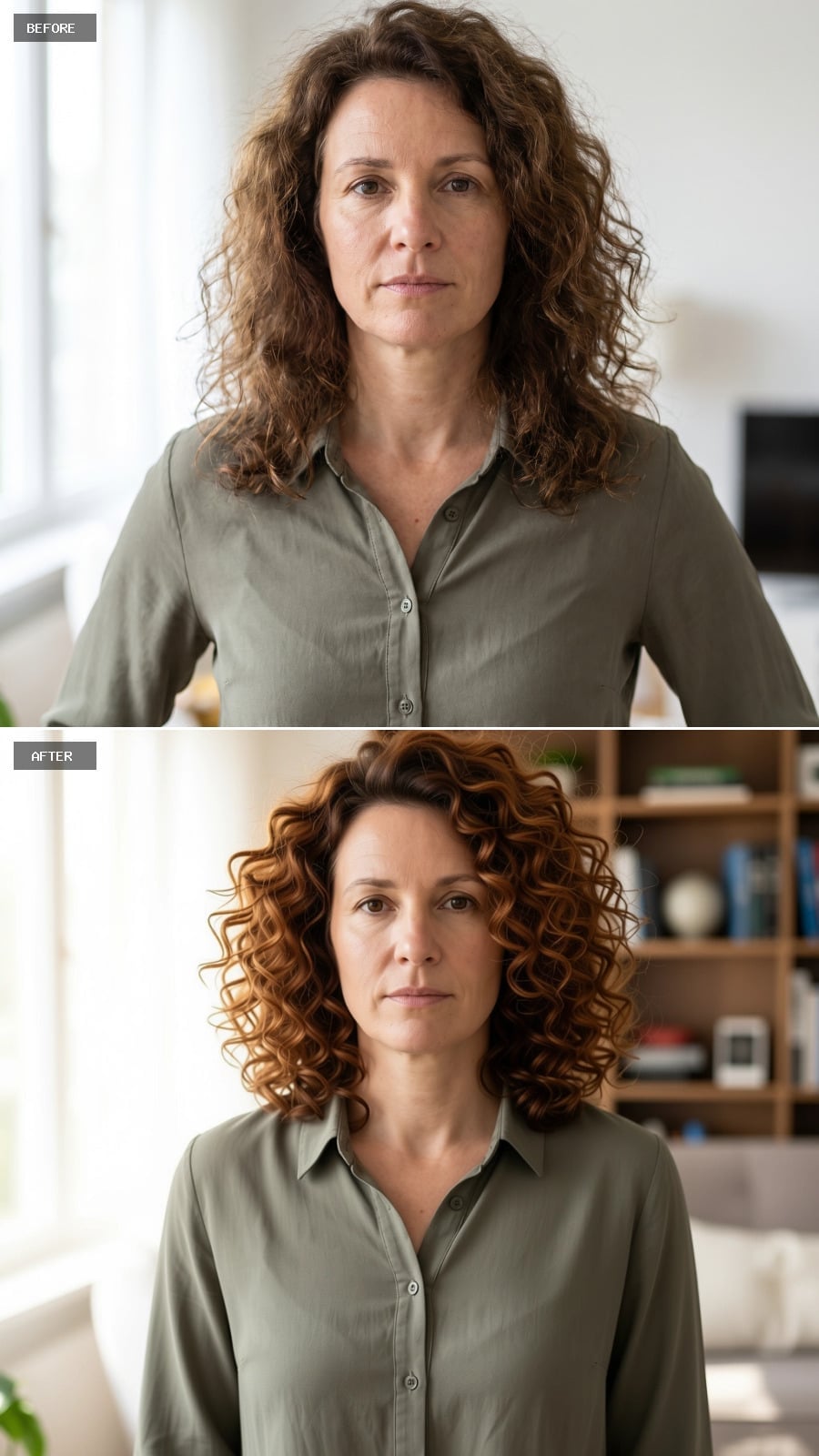 Copper Ringlets With Real Curl Definition Changed the Whole Read of Her Face