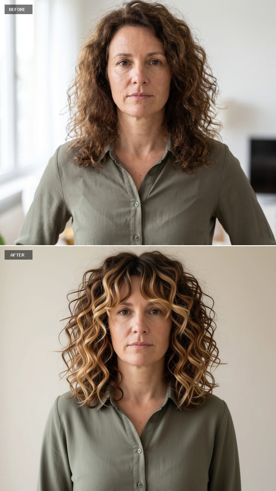 Curtain Bangs and Blonde Highlights Gave Her Curls an Actual Framework