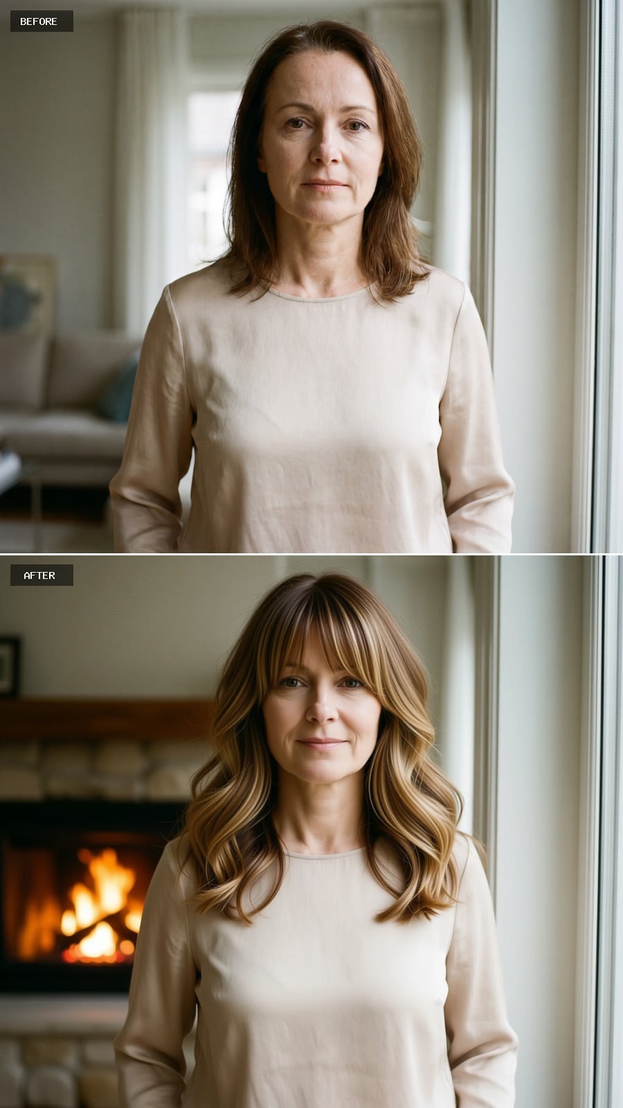 Low Textured Bangs With Wide Blonde Waves