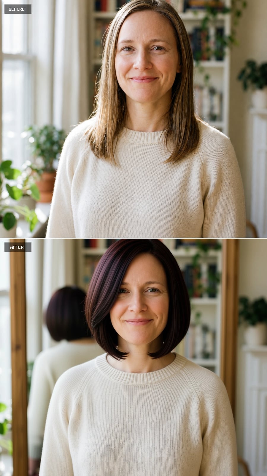 Dark Plum Bob Cut Clean Enough That the Camera Has No Choice