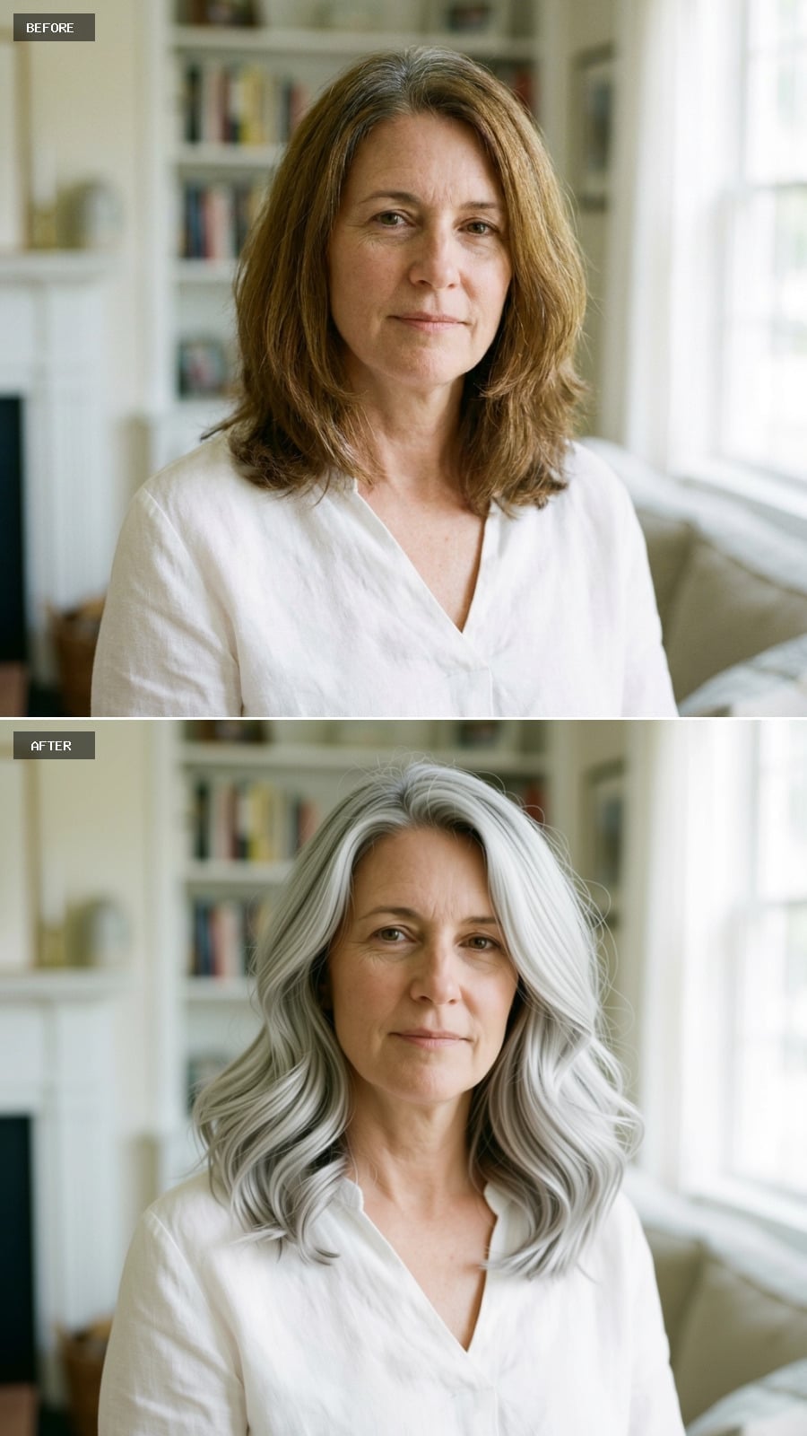 Full layered silver waves with bright crests and deeper ash shadows