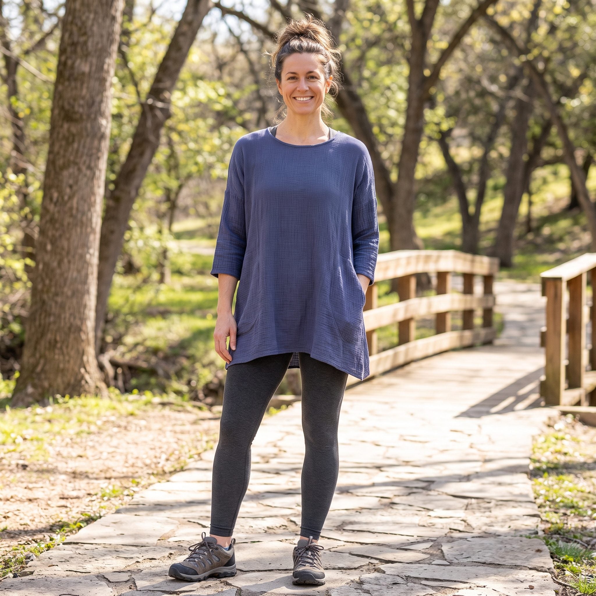 She Wore the Same Leggings-and-Tunic Uniform Every Single Day for Years. She Gave AI One Photo — These Are the 31 Before & After Looks - Before