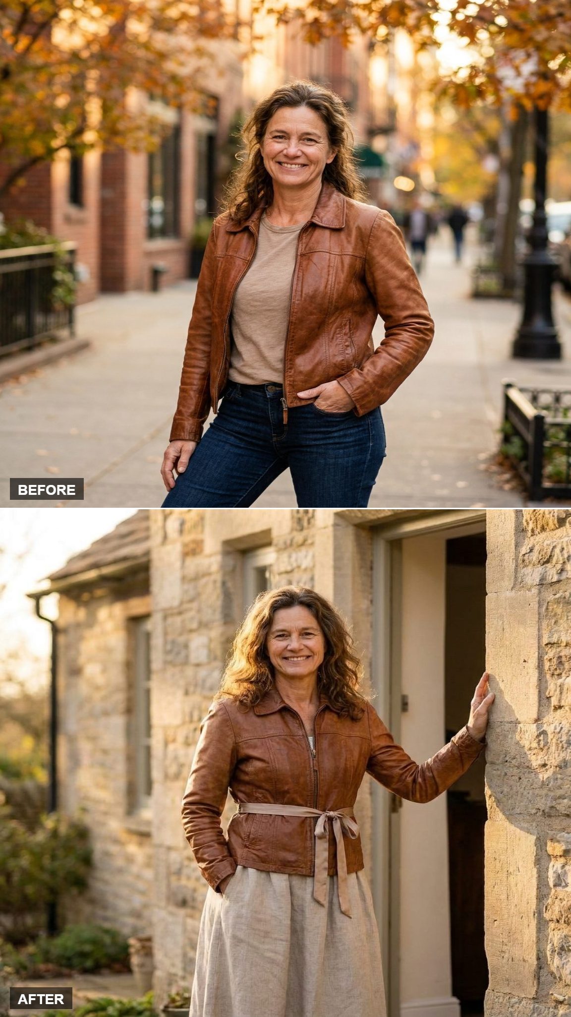 Silk Sash at the Waist, Linen Skirt Below, Same Leather Jacket, Completely Different Woman