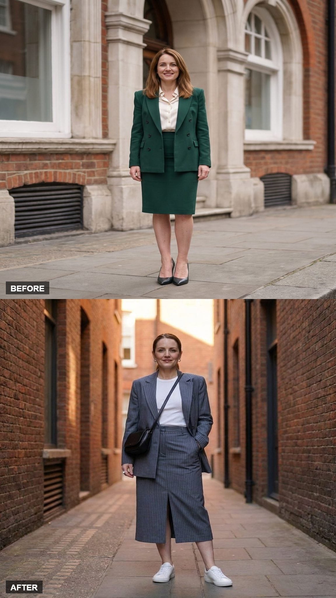 Slate Pinstripe Skirt Suit, Streetwear-Adjacent