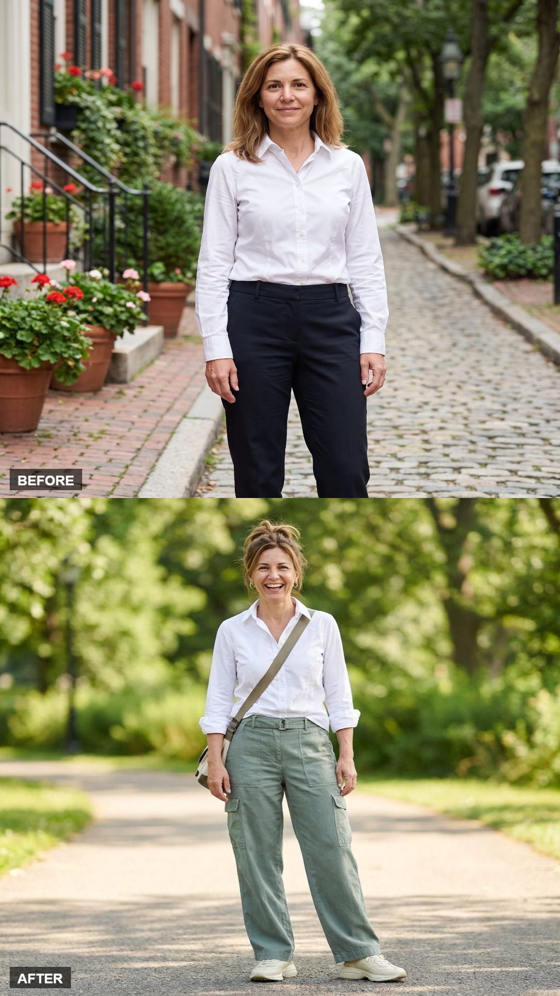 Sleeves Rolled With Wide Cargo Trousers and Sneakers