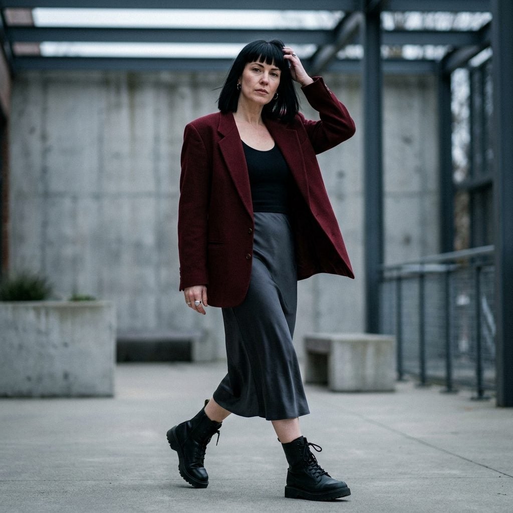 Slip Skirt and Combat Boots to Rough It Up