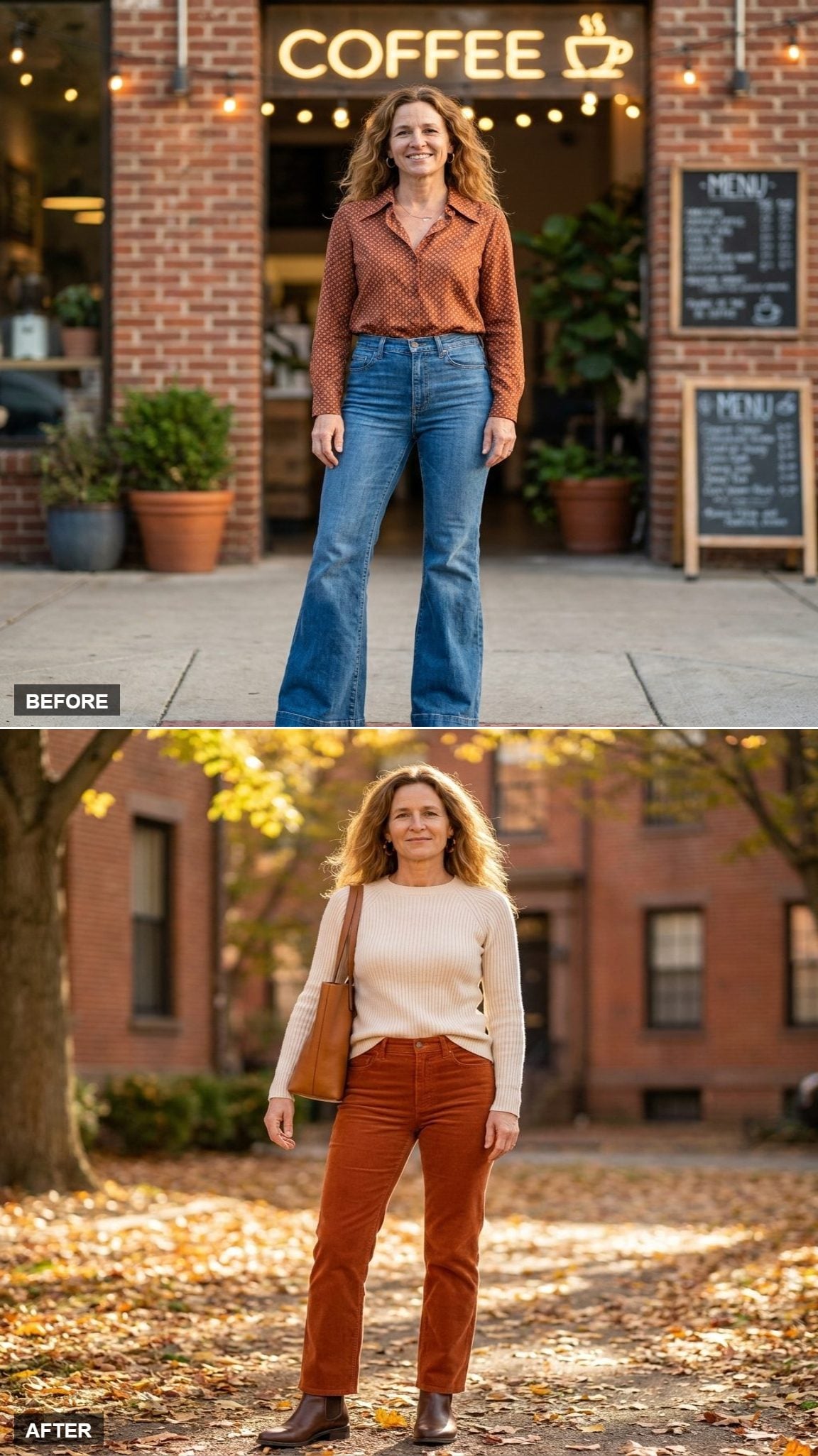 Smart-Casual Saturday in Rust Corduroy Trousers, a Cream Ribbed Knit, and Chelsea Boots