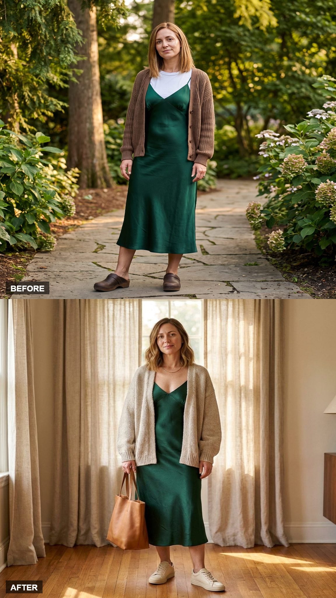 Soft Neutral Layering Under an Oversized Camel Cardigan