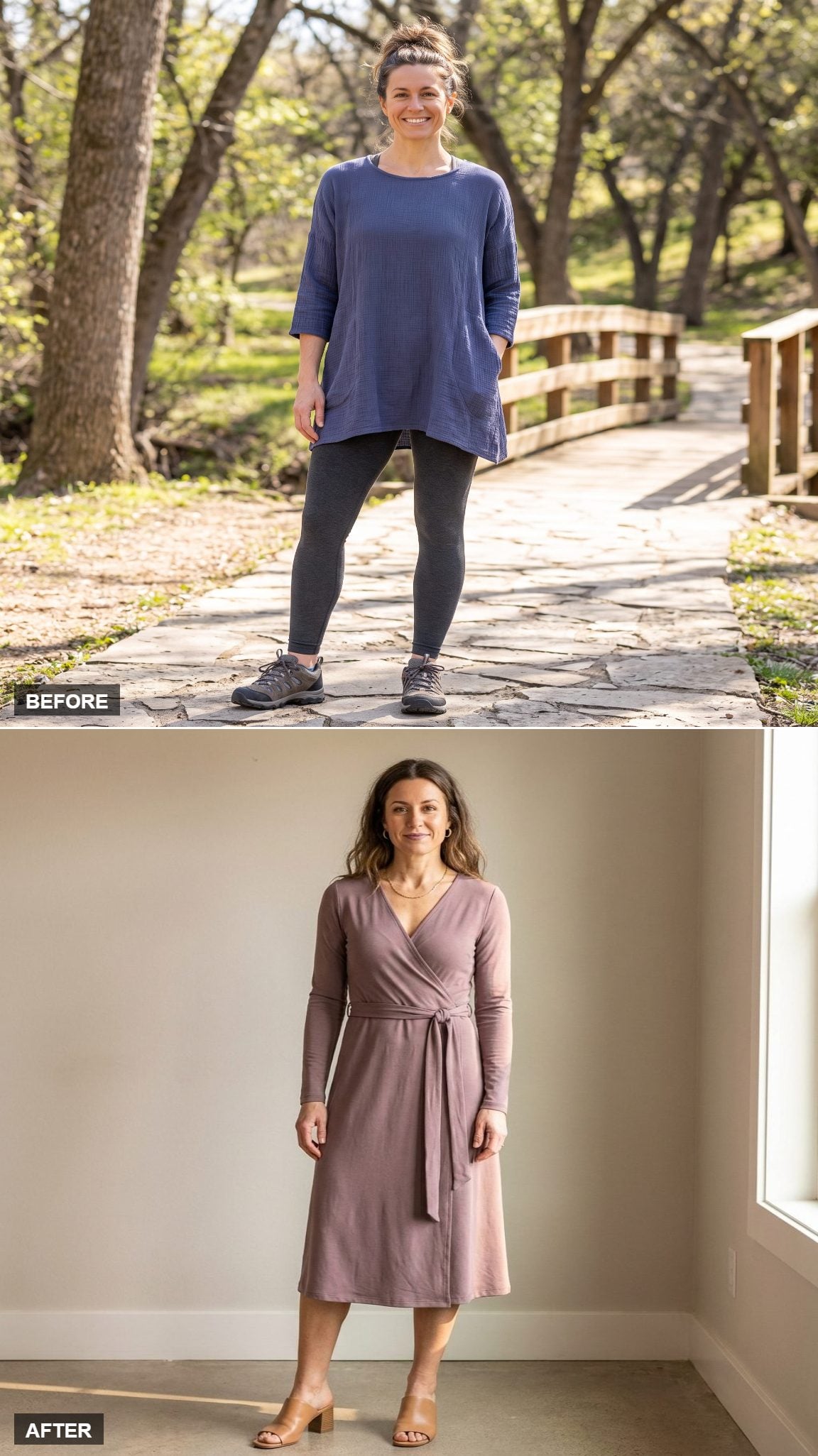 Soft Power Dressing in Dusty Mauve Midi Dress and Tan Block Heel Mules