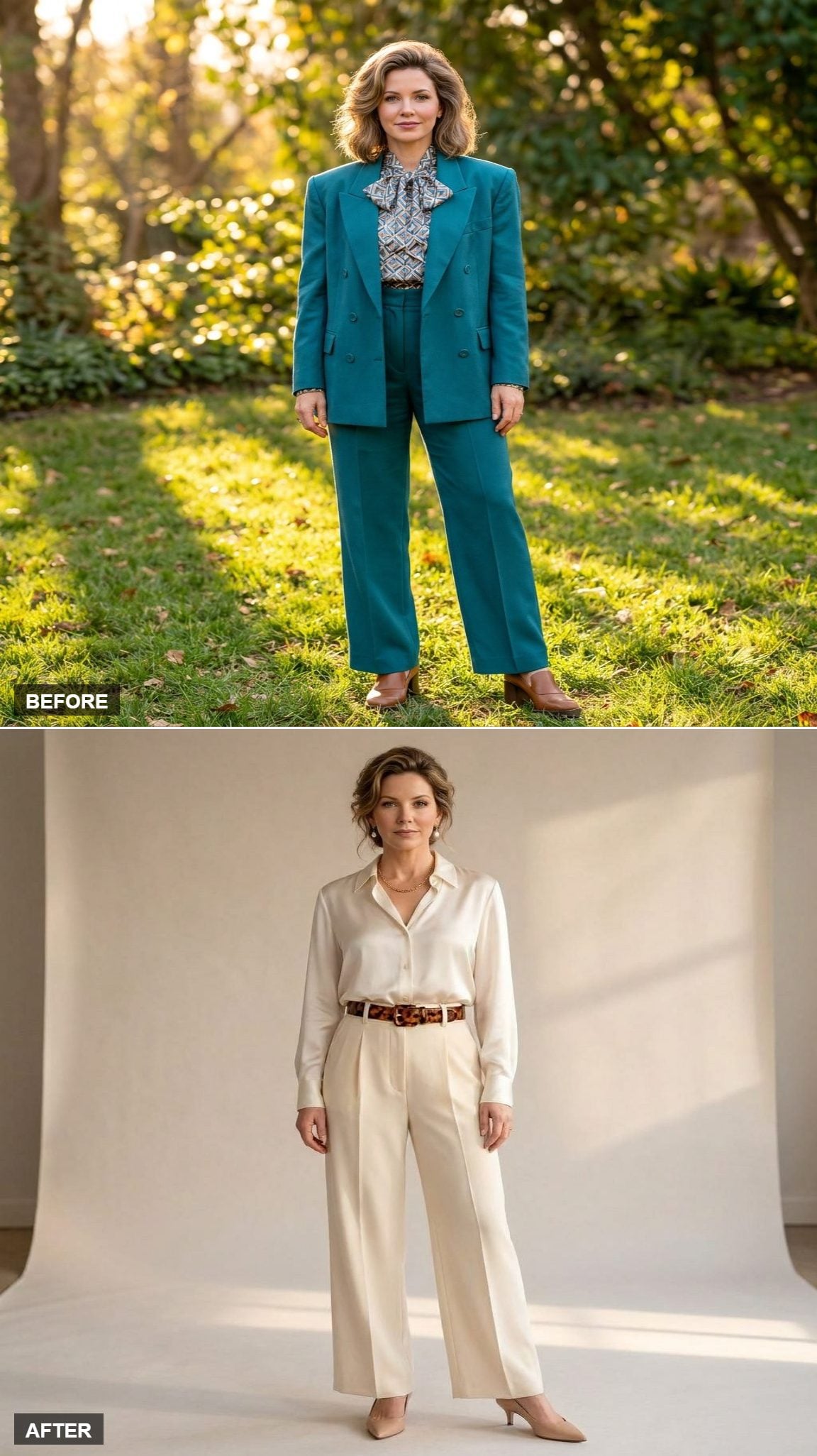 Soft Power: Ivory Silk Blouse, Wide-Leg Trousers, and a Tortoiseshell Belt