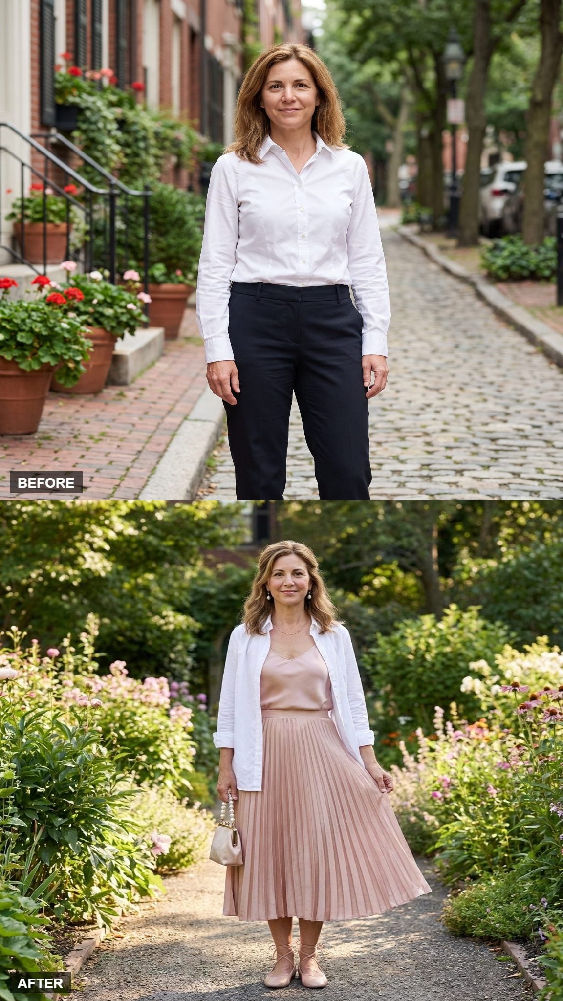 Soft Romance With a Blush Midi and Ballet Flats