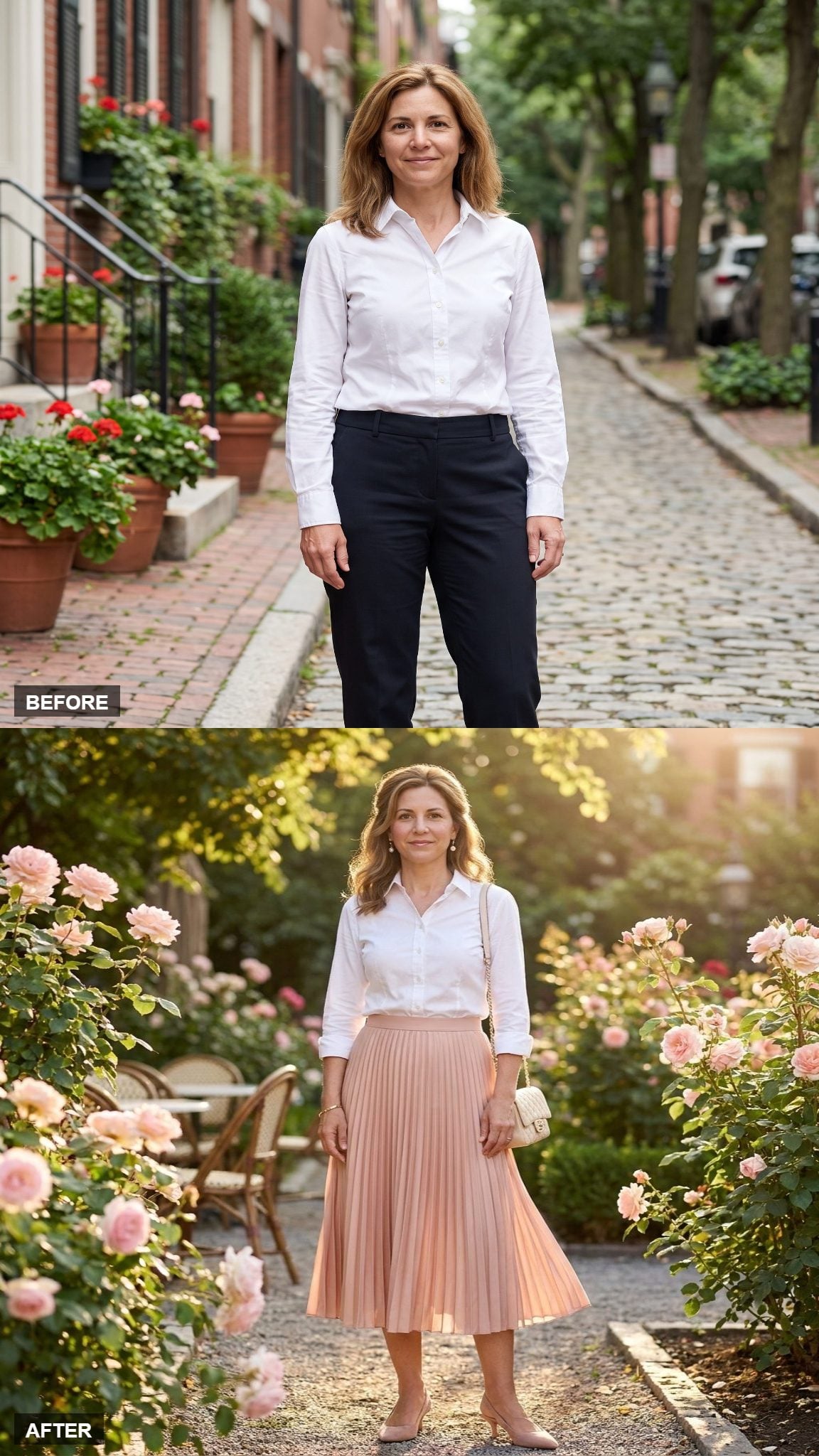 Soft Romantic in Blush and a Pleated Skirt