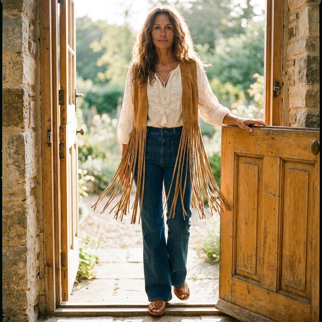 The Suede Fringe Vest Layered Over Everything