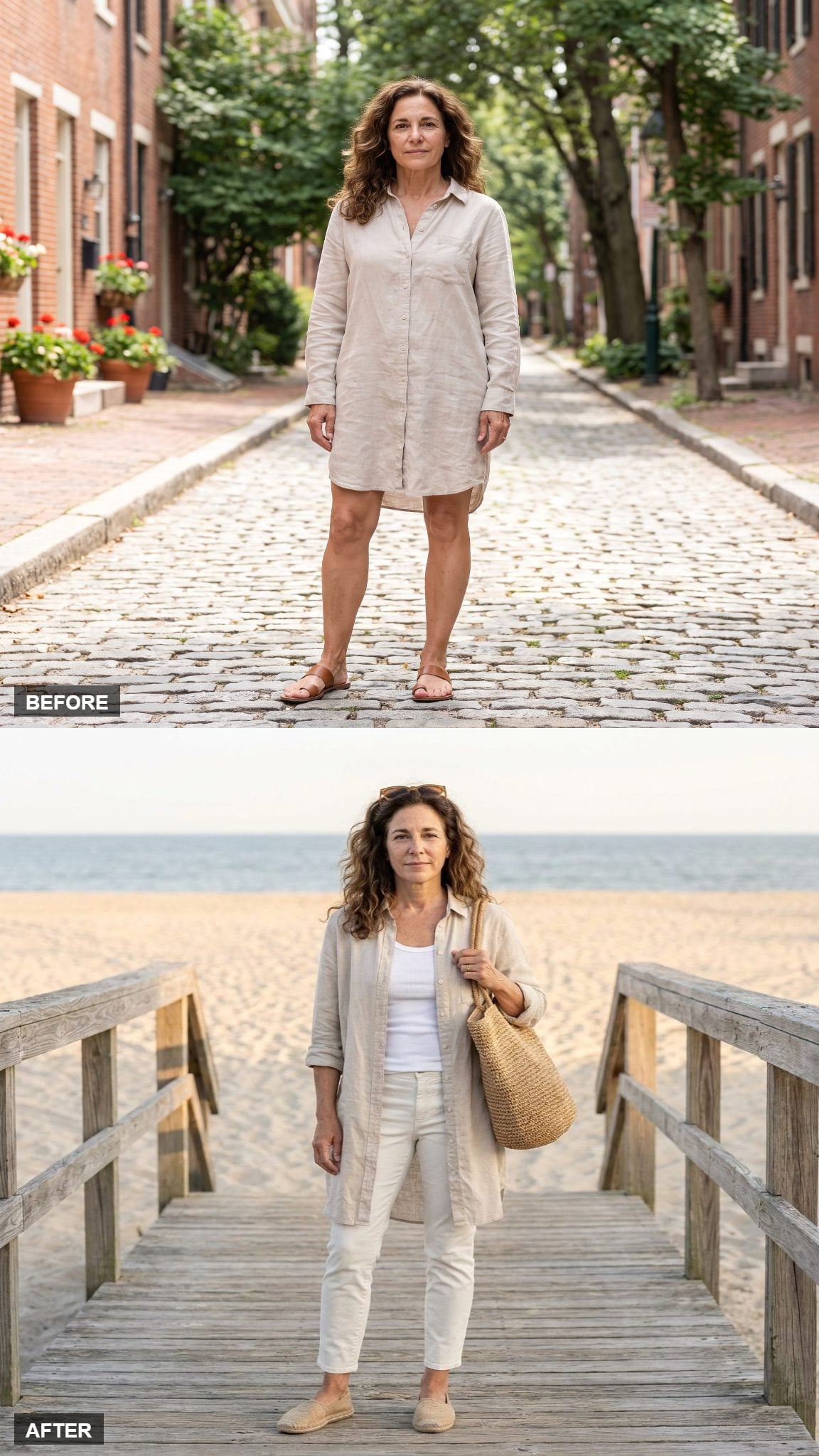 Sun-Bleached Coastal Walk with Rope Espadrilles and a Straw Tote