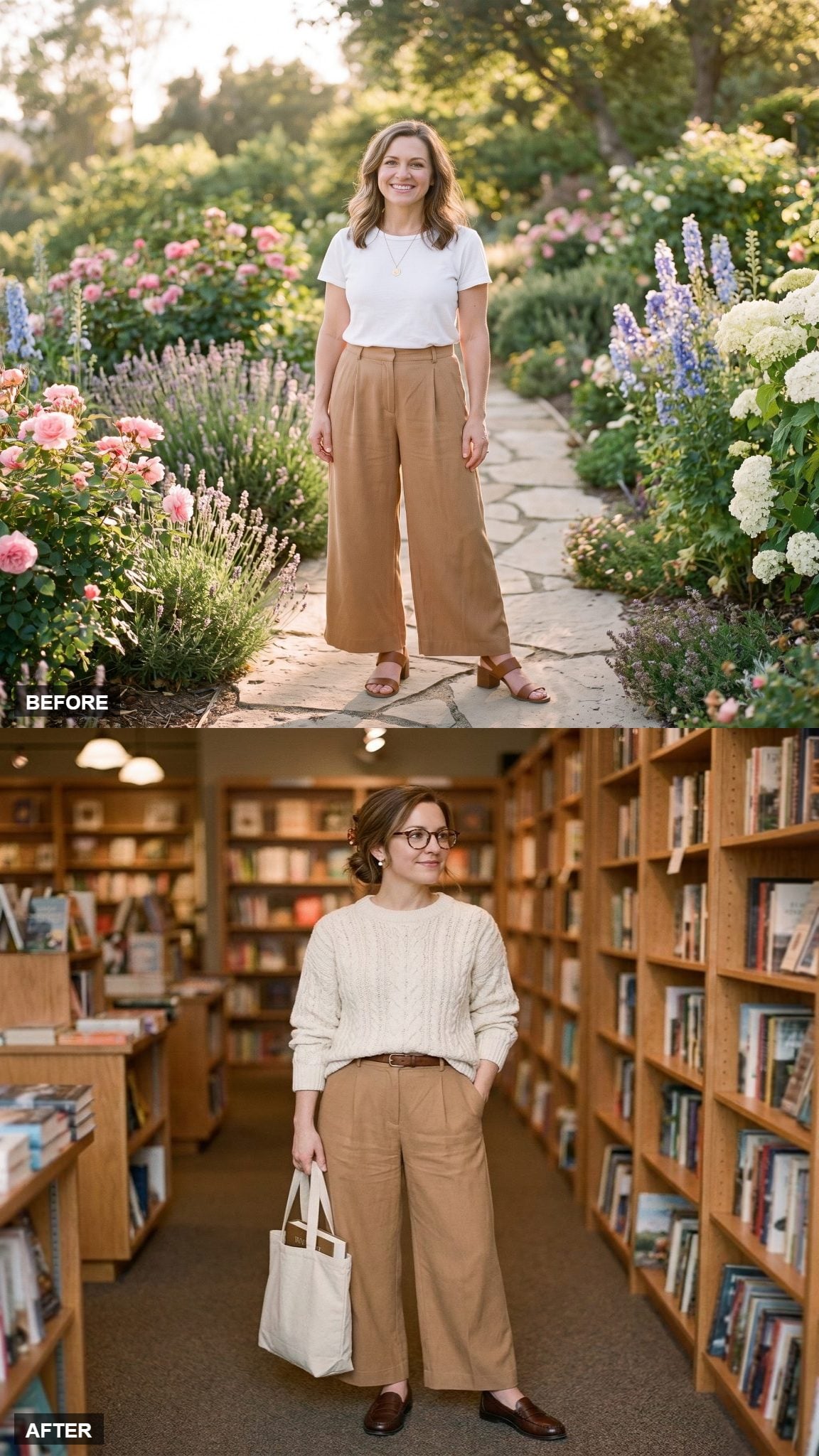 Sunday Bookstore in a Cream Cable Knit and Loafers