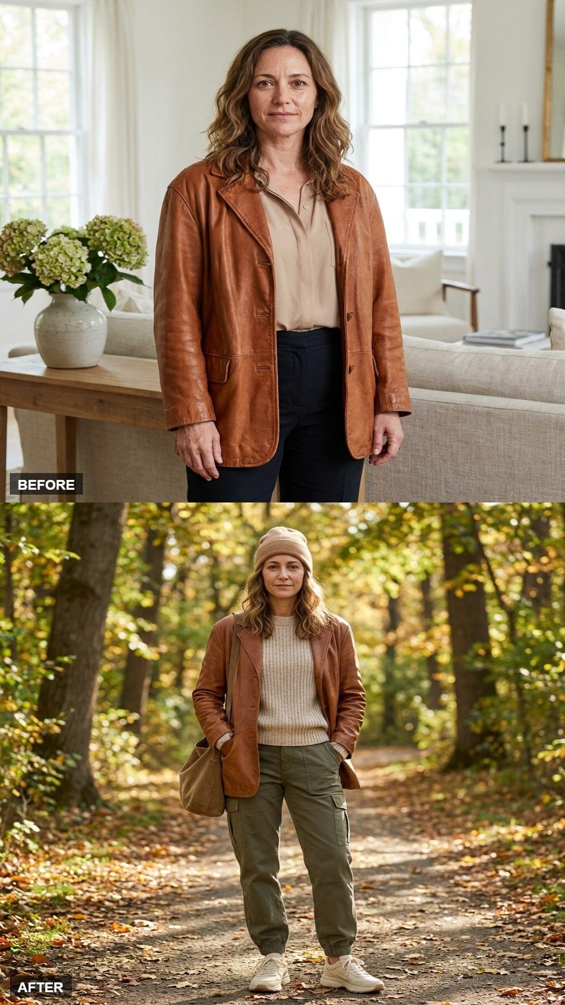 An Oatmeal Knit With Olive Cargo Pants