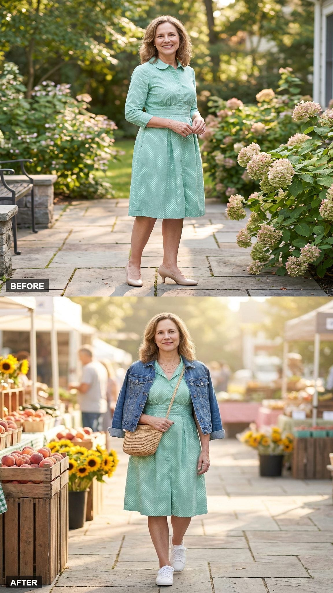 Sunday Market in a Denim Jacket and White Sneakers