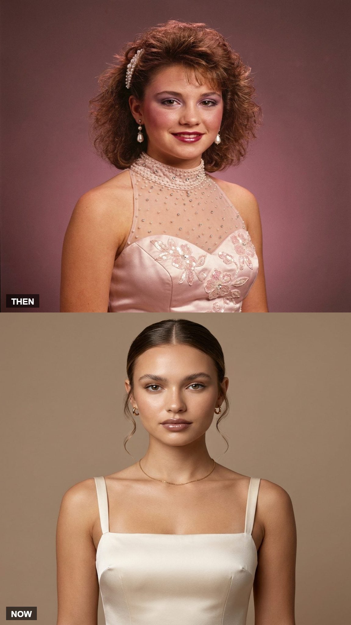 Embellished 1980 sweetheart bodice compared with a modern square neckline