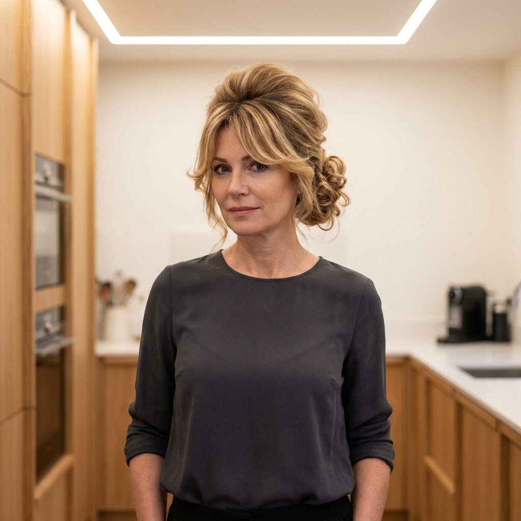 The Teased Updo With Face-Framing Bangs