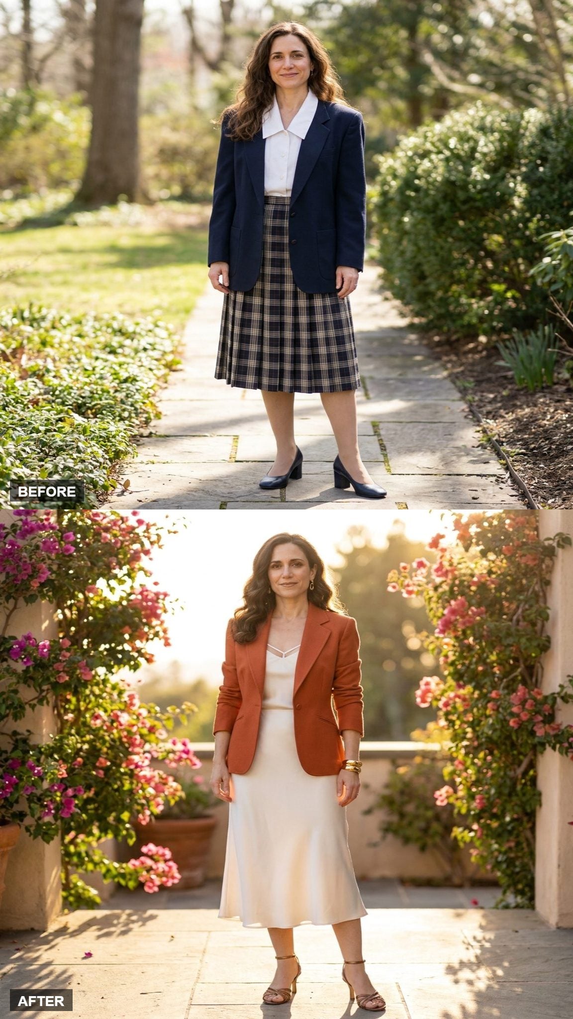 Terracotta Blazer and Ivory Silk Skirt for Golden Hour Anything