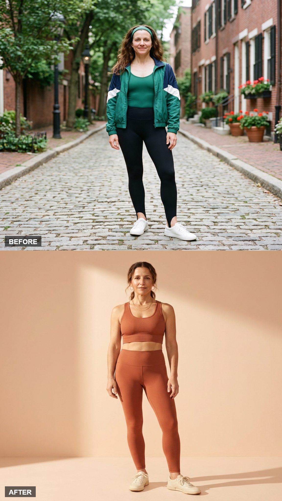 Terracotta Ribbed Bra and High-Rise Legging in Soft Focus