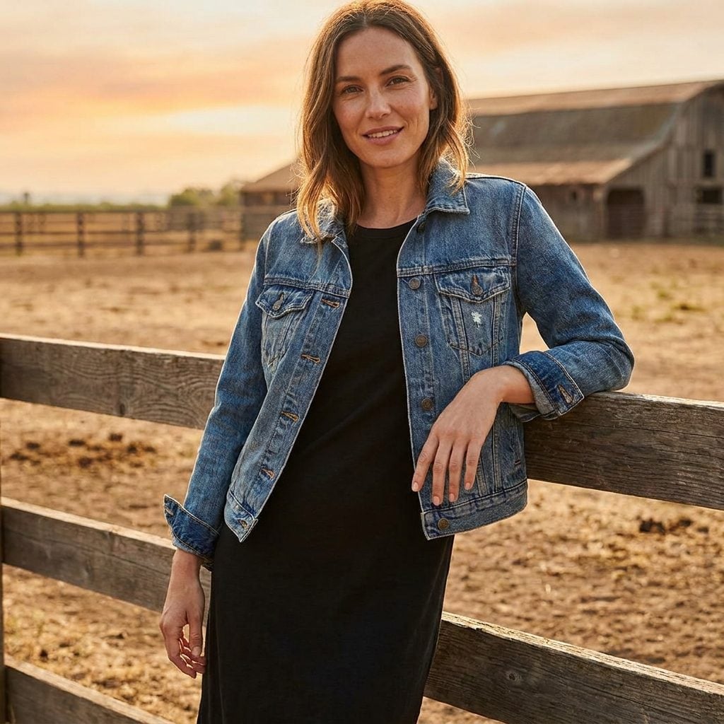 Throw an Unbuttoned Denim Jacket Over Your Black Dress and Treat It Like a Shirt Layer