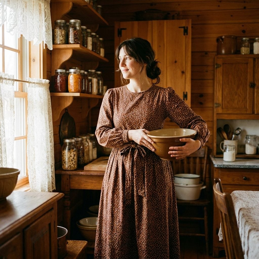 1970s prairie dress in tiny calico floral print