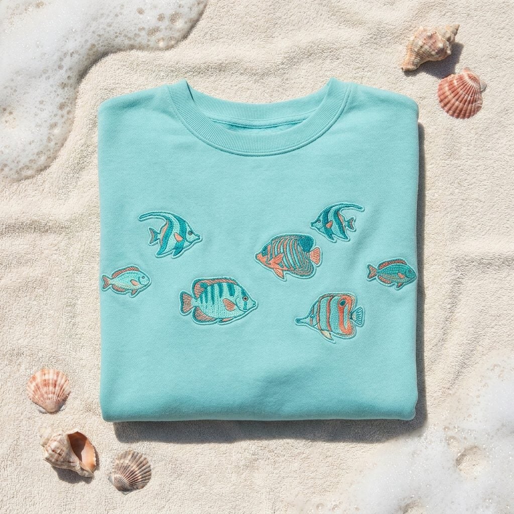 The Tropical Fish Sweatshirt in Aqua Blue That Every Girl Who Wanted to Seem Outdoorsy Owned