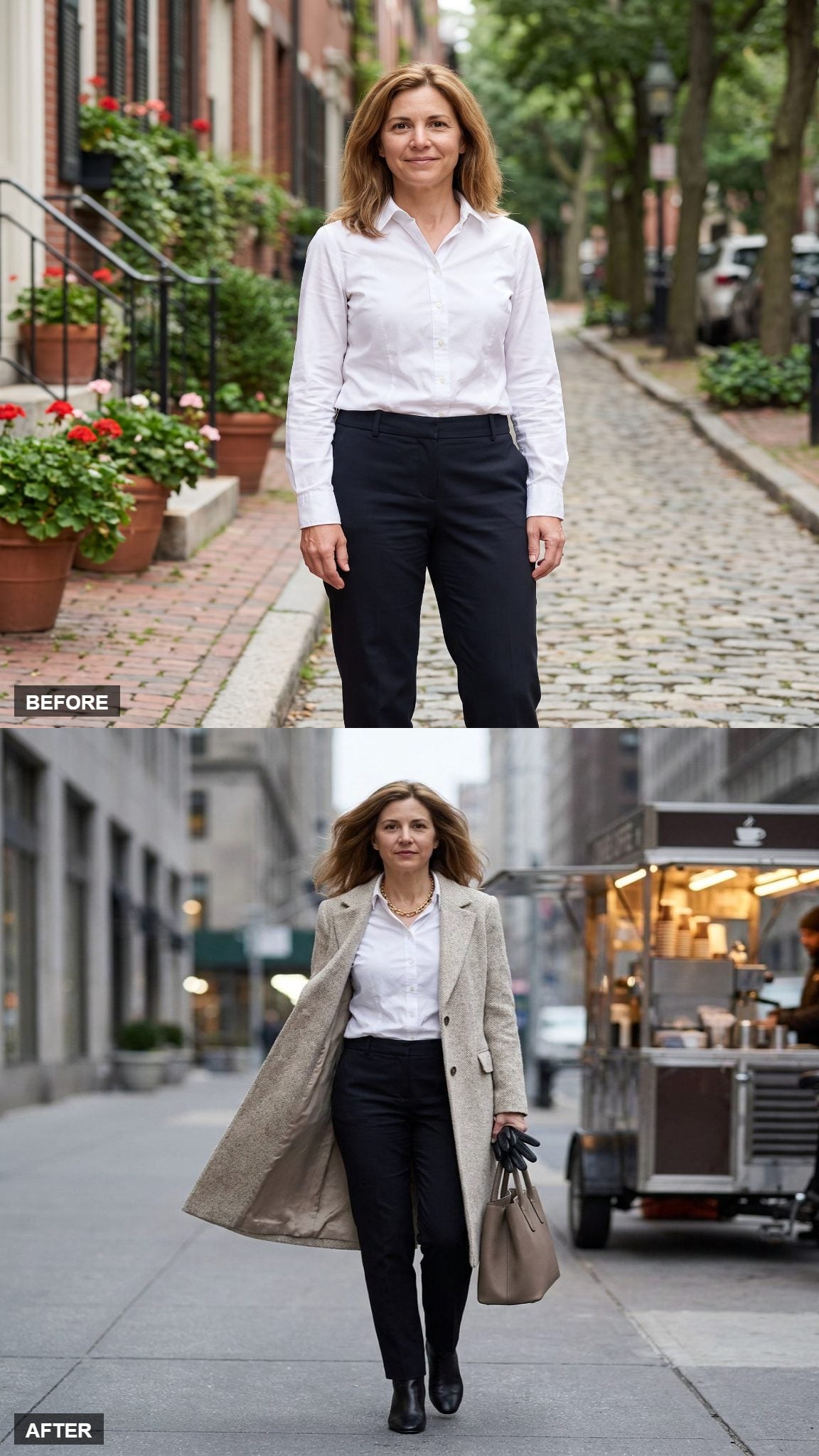 Tucked and Bloused With a Long Tweed Coat