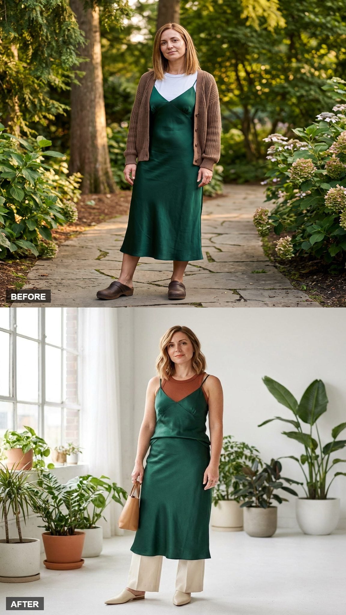 Tucked and Layered Over Wide-Leg Trousers