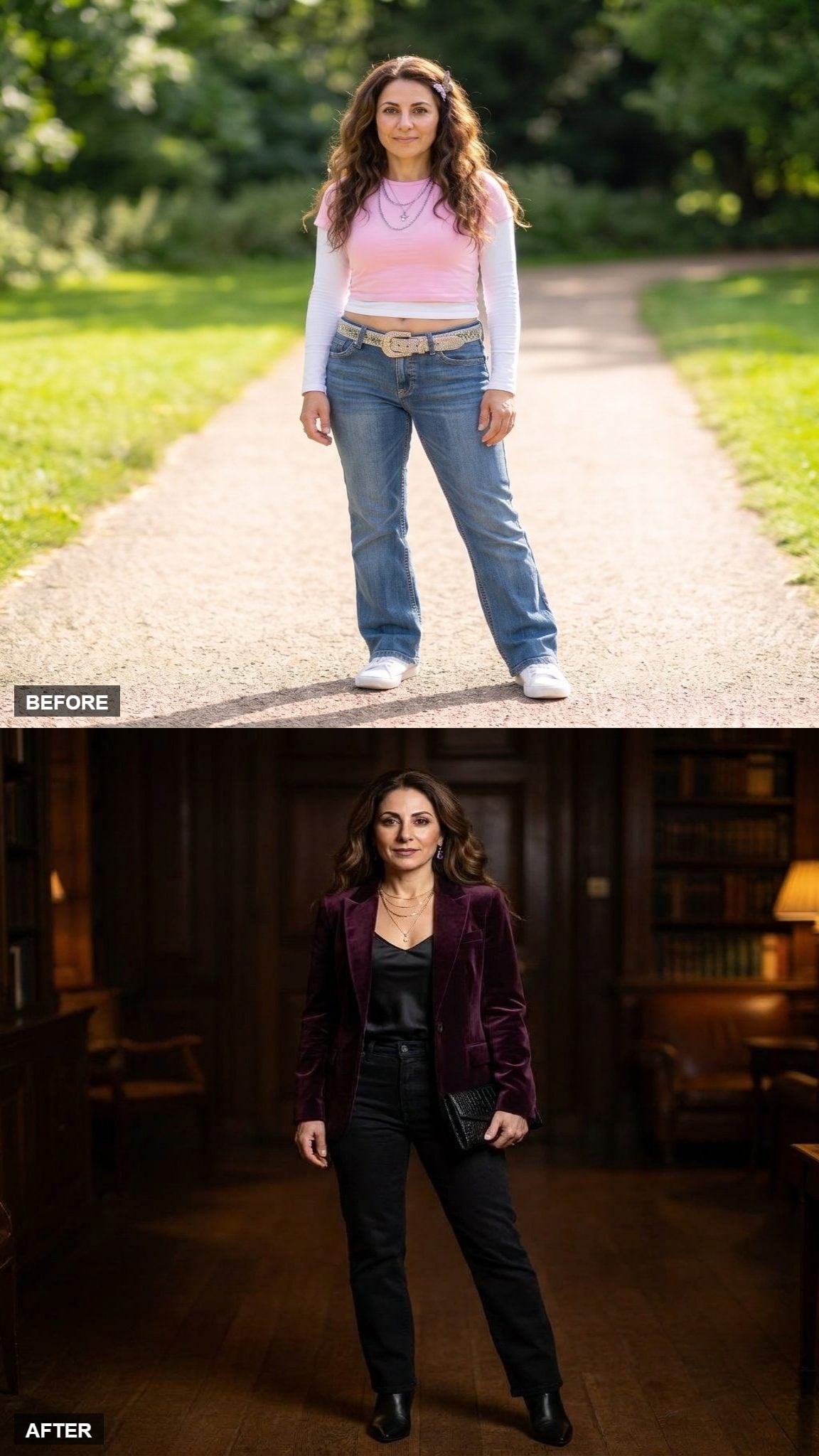 Velvet Blazer in Deep Plum, Black Straight Jeans, and a Satin Cami