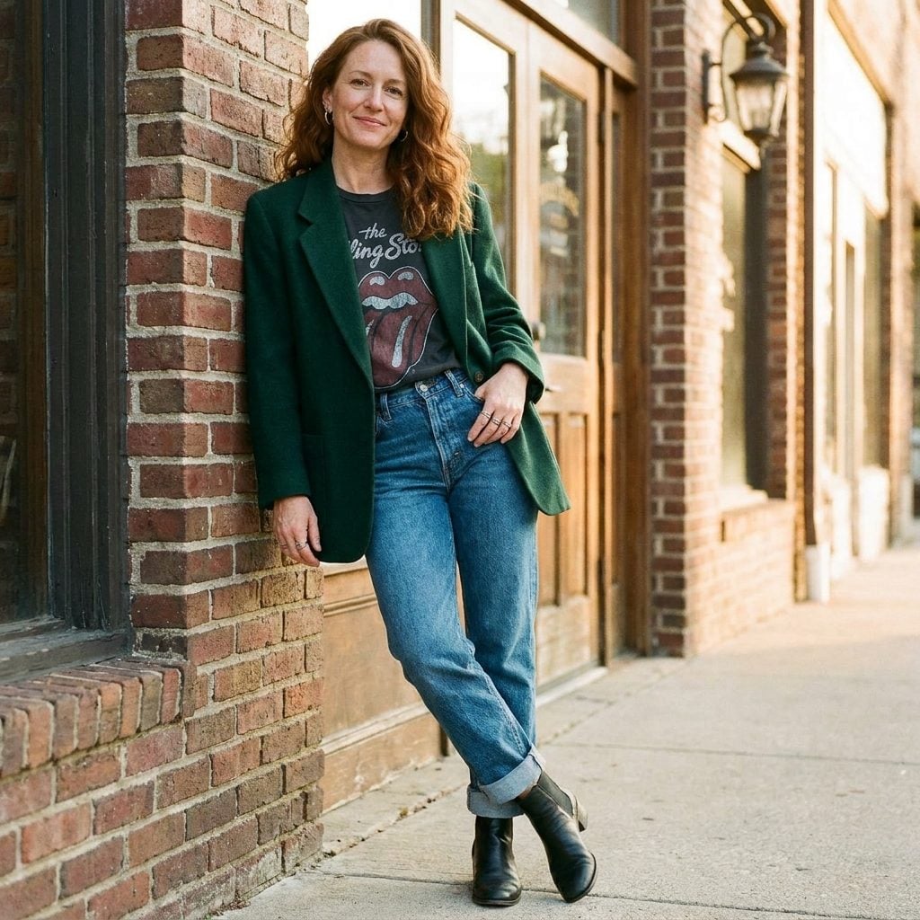 Vintage Graphic Tee Under a Serious Jacket