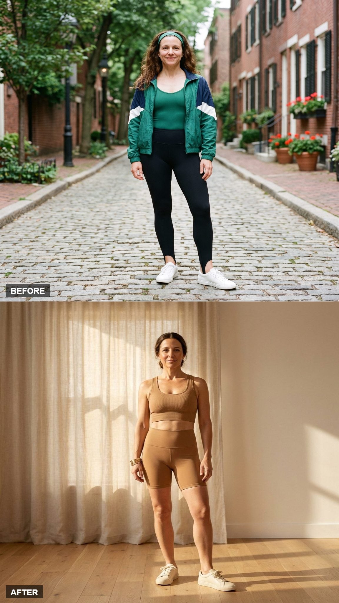 Warm Camel Ribbed Bra and Bike Short in Buttery Tonal Layers