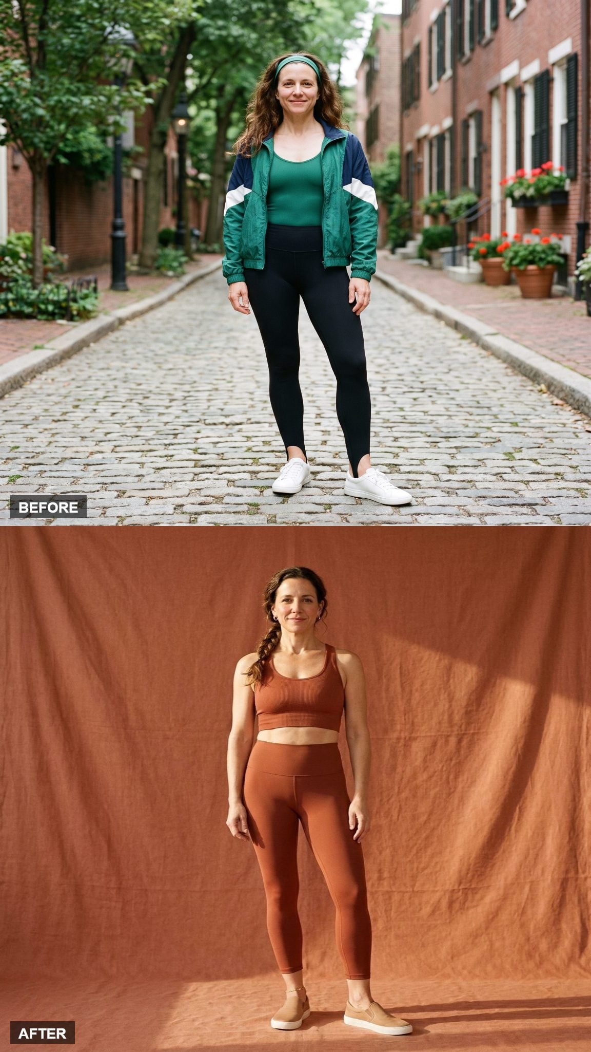 Warm Rust Longline Bra and Ankle-Length Legging in Matte Rib