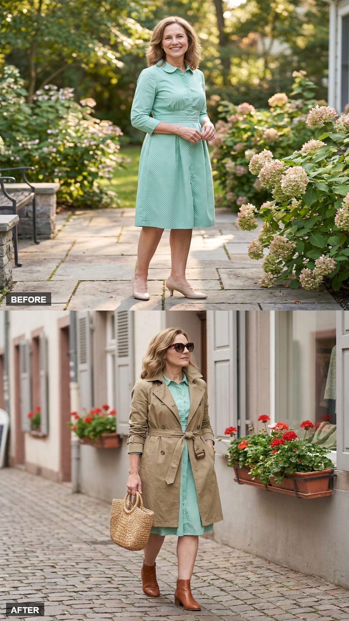 Weekend Antiquing in a Trench, Sunglasses, and Ankle Boots